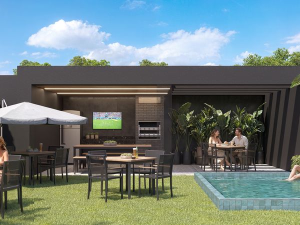 Perspectiva ilustrativa do pool house do Feel Nature