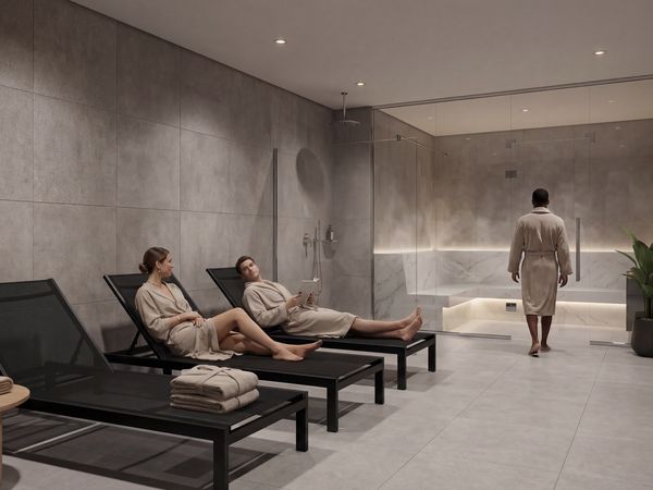 Perspectiva ilustrativa da sauna com repouso do Feel Nature